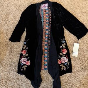 NWT Johnny Was Embroidered Black Velvet Coat
